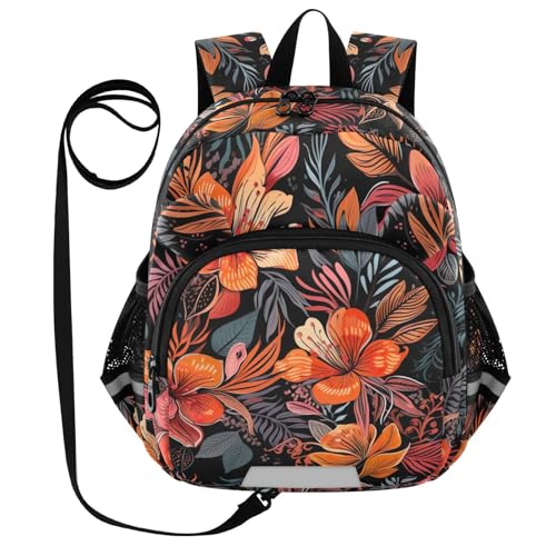 Tropical Floral Toddler Harness Backpack for Boys Girls 3-6 Years Kids Backpack with Anti Lost Safety Leash Child Leash Backpack for Preschool Walking Travel