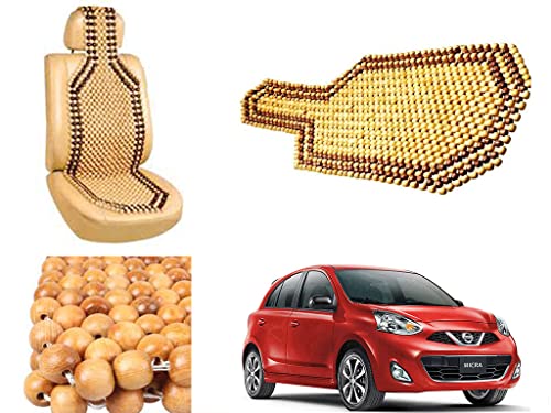 Image of Car Bead Seat Wooden Beads Cushion Cover Pad for Nissan Micra 2015, Acupressure Sitting Seat Cover | Cream Color - Pack of 1