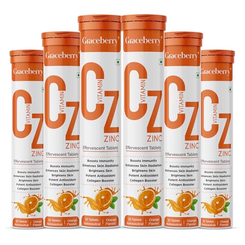 Image of Graceberry Natural Vitamin C + Zinc 1000mg with Amla, Orange Extract Supports Organic Immunity Booster 120 Effervescent Tablets| Helps Build Collagen For Healthy Nail, Hair & Skin