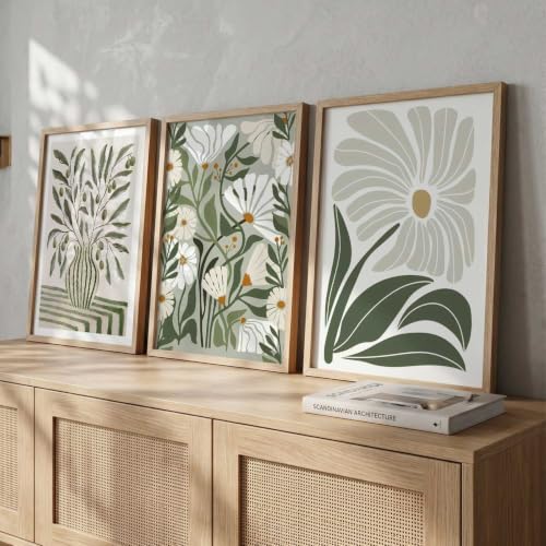 Image of kotart Aesthetic Boho Floral Art Home Decoration Painting | Floral Paintings With Frame For Living Room Bed Room Hotel Wall Decor Digital Reprint Set of 3 (14x20 Inch)