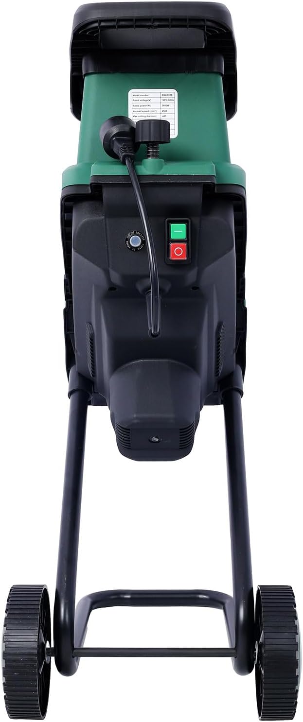 2600W Electric Wood Chipper Shredder, 15-Amp 1.77" Max Cutting Diameter, 60L Collection Bag, Portable Mulcher with Wheels & Overload Protection, Green
