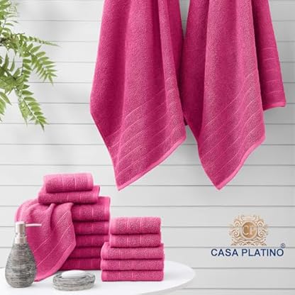 24 Stück Handtücher für Badezimmer 100% Baumwolle Handtuch Set Oversize Badetücher Gym Handtücher Waschlappen Weich und Saugfähig - Fuchsia – Bild 7