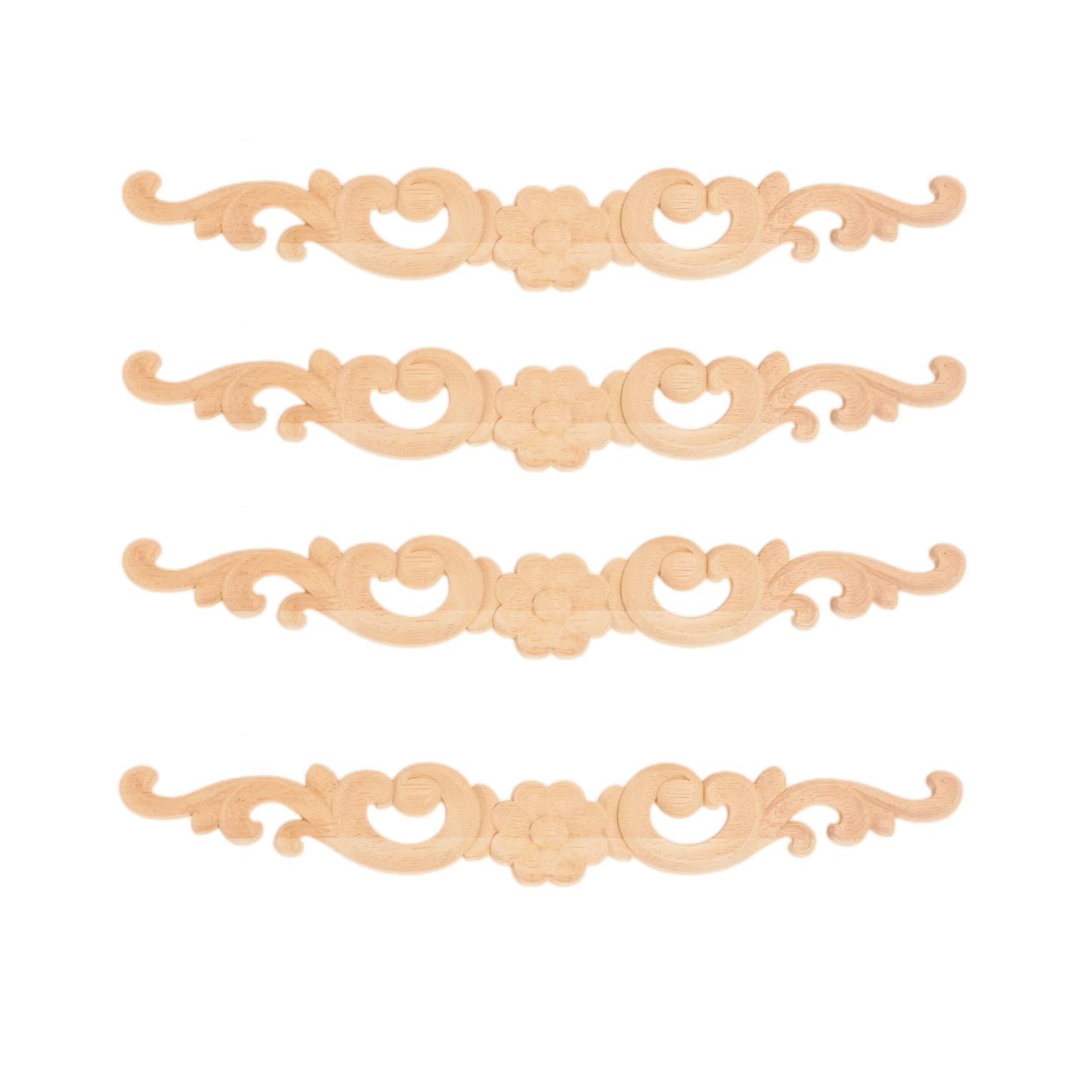 MUXSAM Wood Carved Onlays Appliques, Long Carvings Overlays Decor, Rosette Inlay Decals Ornaments for Drawers Door Cabinet Mirror Dresser Wall Mantels Euro Furniture Crafts(4-Pack, 40x6cm/15.8"x2.4")
