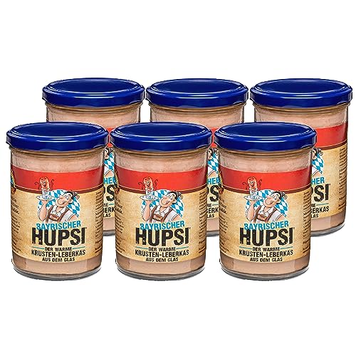 Hupsi Leberkäse im Glas original - Bayrischer Leberkäs 6x 380 g - In 25-30min verzehrfertig - Bayerischer Leberkas zum Aufbacken aus Familienmetzgerei in München