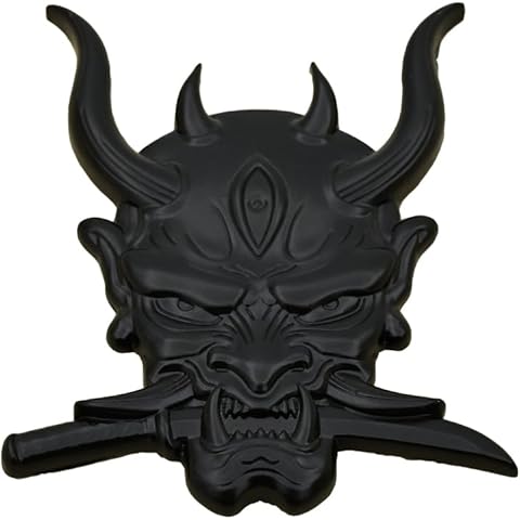 Kaolituis Metal Car Sticker, Japanese Hannya mask Decal, Devil Death Skull Cool Badge for Automotive, Truck, Motorcycle