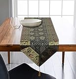 Real Online Seller Indian Decorative Kitchen Dining Good Luck Silk Table Runner Table Cloth for Wedding Bridal Birthday Party Decorations Gift 72 Inches Long Black Color