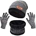 Produktbild Petrunup Beanie Hut Schal Handschuhe Strick für Herren Damen Fleece Mütze + Halswärmer + Handschuhe Touchscreen Winter Grau