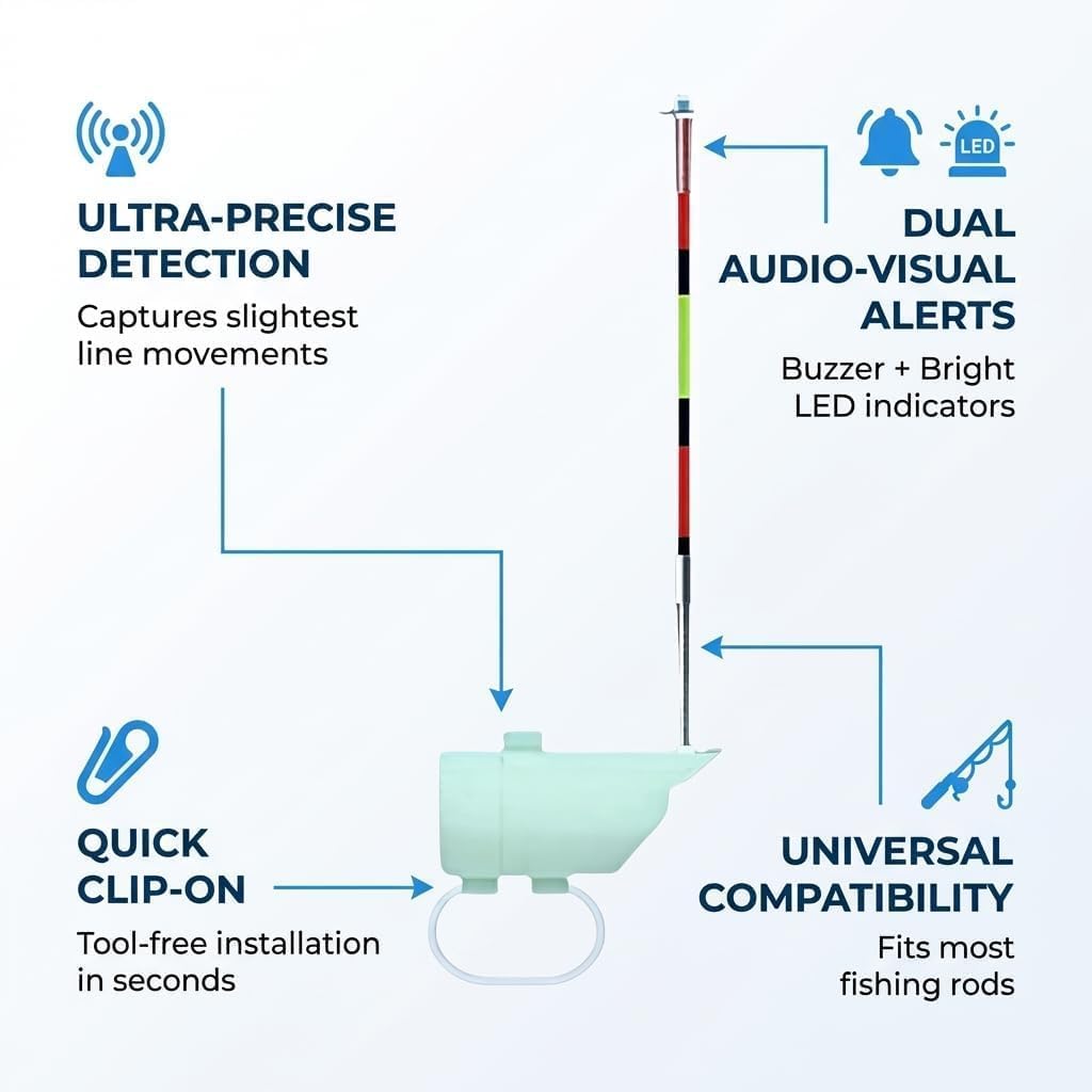 High Sensitivity Night Fishing Float Bite Alert for Rods, Smart LED Luminous Hook Alarm with LED Lights & Sound, Waterproof Sea Lake Gear for Fishing Rods for Sea Lake and Bank Use