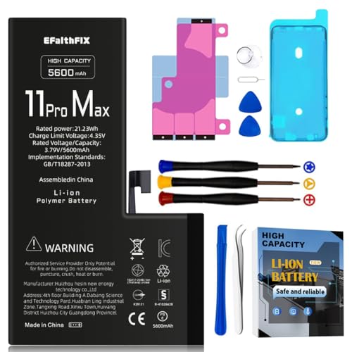 EFAITHFIX 5600mAh Upgraded Replacement Battery Compatible with iPhone 11 PRO MAX High Capacity New 0 Cycle A+ Battery Replacement for iPhone Model A2161 A2220 A2218 with Complete Repair Tool Kit