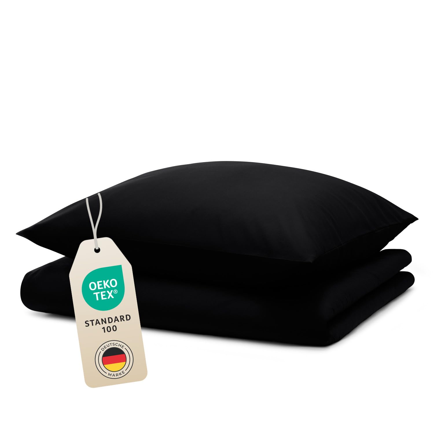 Blumtal Bettwäsche 140x200cm + 40x80cm Kopfkissenbezug - Oeko-TEX zert. Mikrofaser Bettwäsche Set - Mikrofaser Bettbezug bis 95 °C - Deckenbezug + Kissenbezug 2-teilig - Sommerbettwäsche Schwarz