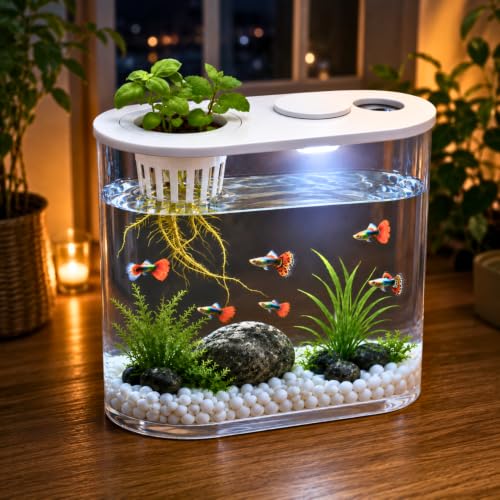 VAYINATO® PS-30L (White) 10L Fish Tank with Plant Growing Basket ...