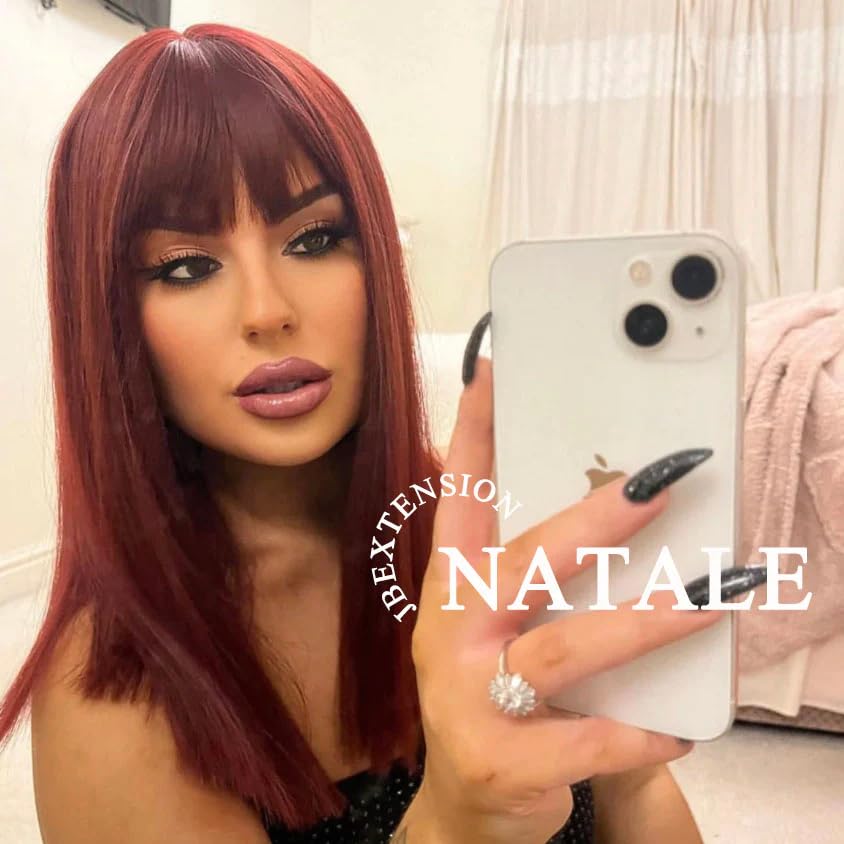 Miniatura 5 de Peluca lacia roja NATALE con flequillo completo, corte Bob, pelucas sin pegamento para mujer, pelucas sintéticas naturales para uso diario (pelucas