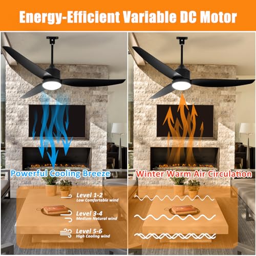Depuley Outdoor Ceiling Fan with Light: 52 Inch Gazebo Fan Outdoor Hanging - Plug in Ceiling Fan for Patio Waterproof - Dimmable Ceiling Fan Remote App Control Black