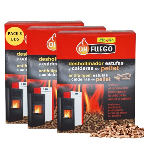 FLOWER Deshollinador Estufas y Calderas de Pellet 4,5 kg | Limpieza Hollín, Alquitrán y Polvo Chimena | Ahorro de Combustible y Mejora Rendimiento | Mayor Vida Útil Estufa