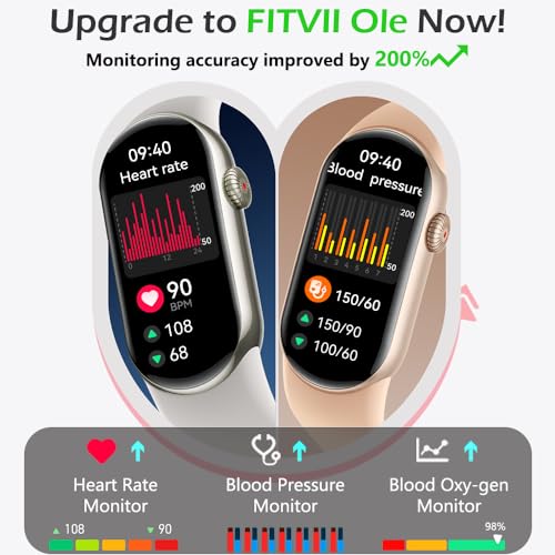 Image of FITVII Slim Fitness Tracker with Blood Oxygen, Blood Pressure, 24 /7 Heart Rate and Sleep Tracking, IP68 Waterproof Activity Trackers and Smart Watches with Step Tracker, Pedometer for Women Men