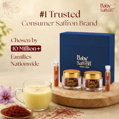 Image of Baby Brand Saffron Signature Gift Hamper | Mongra Kesar /Keshar Threads (2x 0.5g Each) + Instant Saffron Powder (2x500mg Each) | Grade 1 ISO 3632 Tested | For Celebration & Corporate Gifting (Blue)
