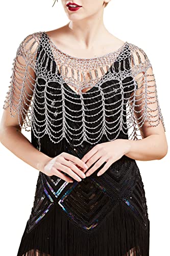 BABEYOND 1920s Shawl Wraps Gatsby Beaded Evening Cape Bridal Shawl Bolero Flapper Cover Up