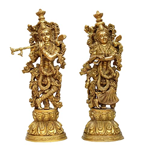 eSplanade - Radha Krishna Pair Kishan Krishna Murti Idol Statue Sculpture - Brass - 21" Big Size