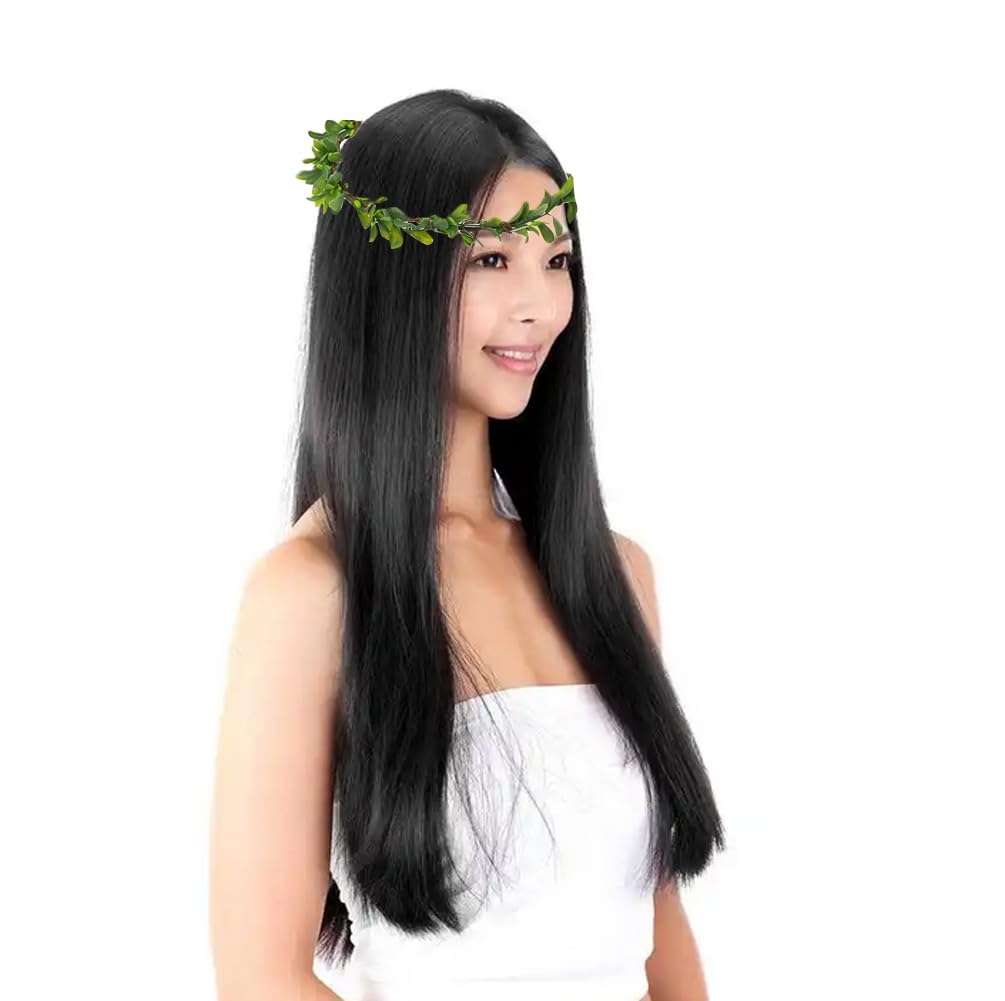 Green Boho Leaf Crown Bridal Flower Crown Floral Headband Bohemian Headpiece with Adjustable Ribbon for Wedding Vacation Party Festival Photo Prop - Image 3