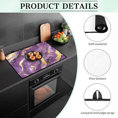 Image of Poceacles Stove Top Cover for Glass Stove Top, Ceramic Glass Stove Cover Mat Oil Resistant Prevent Scratching Oven Mat Protector Expands Usable Space, Marble Violet Gold
