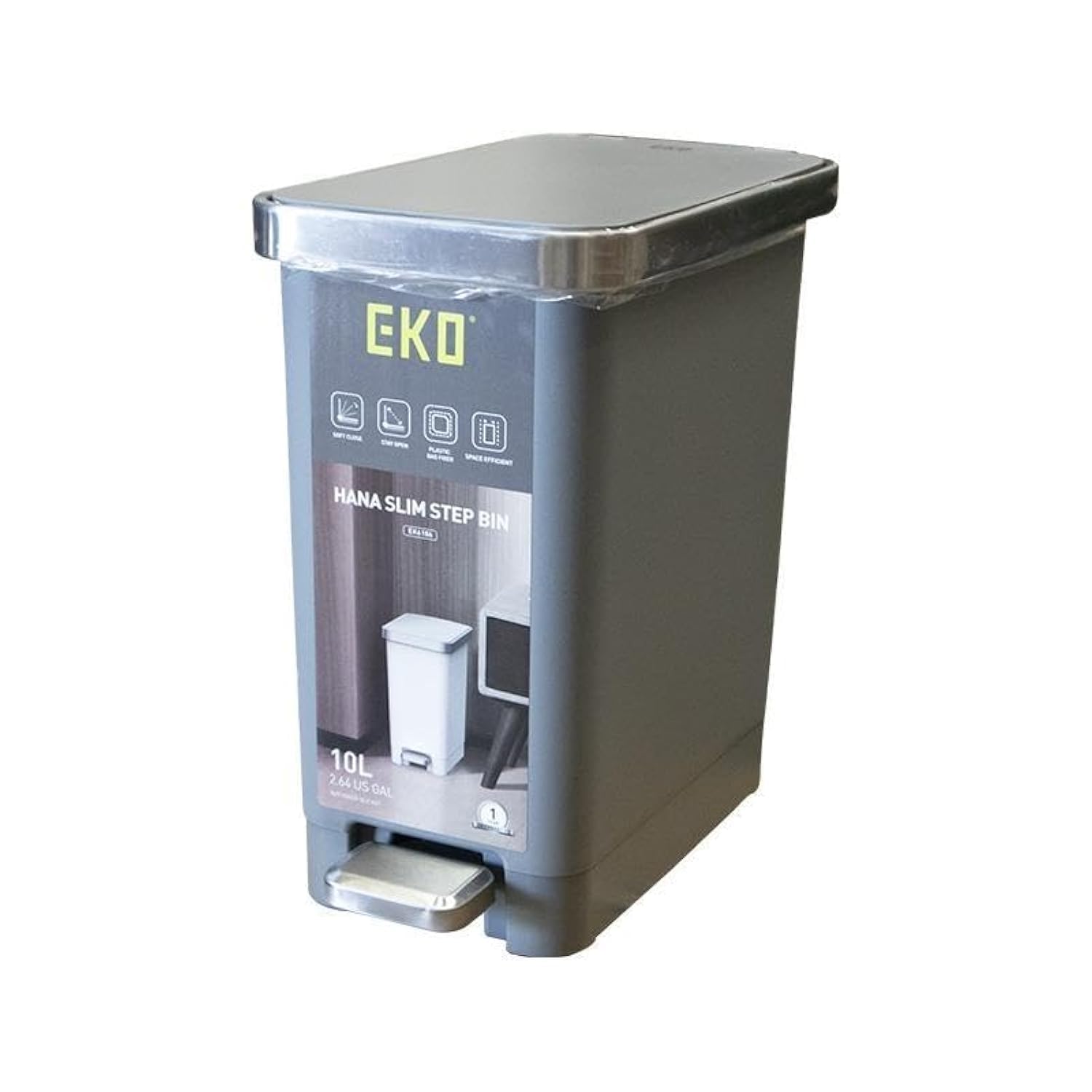 Hana Slim Step Plastic Bin 10L