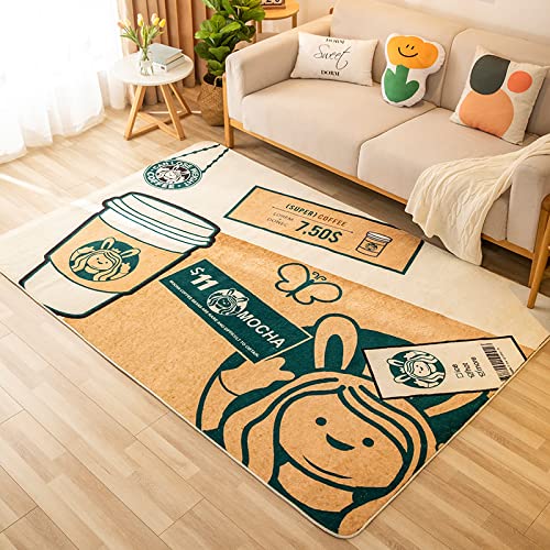 AACZG Alfombras De Habitacion 140x200 cm Alfombra Impresa En 3D Alfombra Infantil, Alfombra Pastel Moderna Habitación Infantil Caricatura, Blanco, Marrón, Leche, Té, Lindo, Mascota