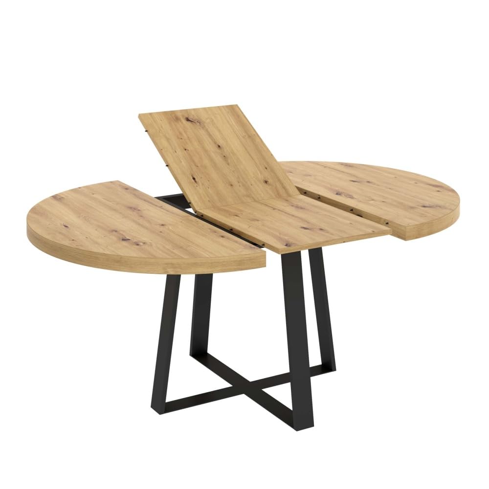 Mesa DE Comedor Redonda Extensible DISEÑO Industrial Edison, Nordic, 110 x 110 x 77 cm, Mesa de Comedor o Cocina Estilo Industrial Extensible