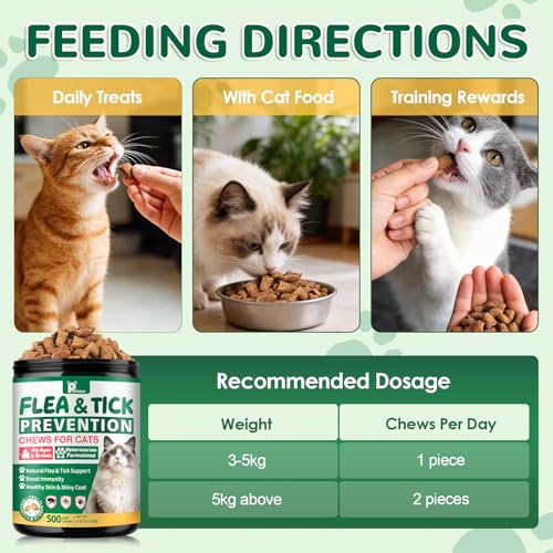 Flea and Tick Prevention for Cats, 500 Cat Flea Treatment, Natural Oral Flea Treatment for Cаts with Vitamins - Supports Skin & Coat, Digestive Health for All Breeds & Ages, Chicken Flavor - Image 8