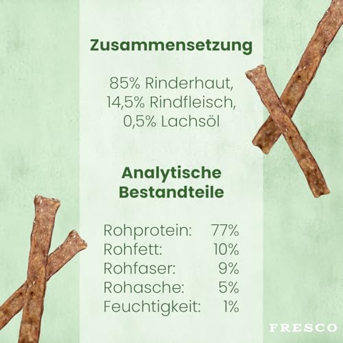 Fresco Martin Rütter Kaustange Rind & Lachsöl | 150 g | Ergänzungsfuttermittelsnack für Hunde | Zur Unterstützung des Kautriebs & der Zahnpflege | Wertvolle Omega-3-Fettsäuren
