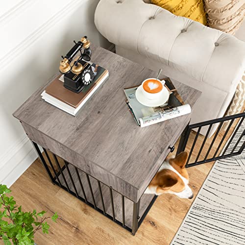 HOOBRO Dog Crate Furniture, Wooden Dog House, Decorative Dog Kennel with Drawer, Indoor Pet Crate End Table for Small Dog, Steel-Tube Puppy Cage, Chew-Proof, Greige BG01GW03 - Image 5