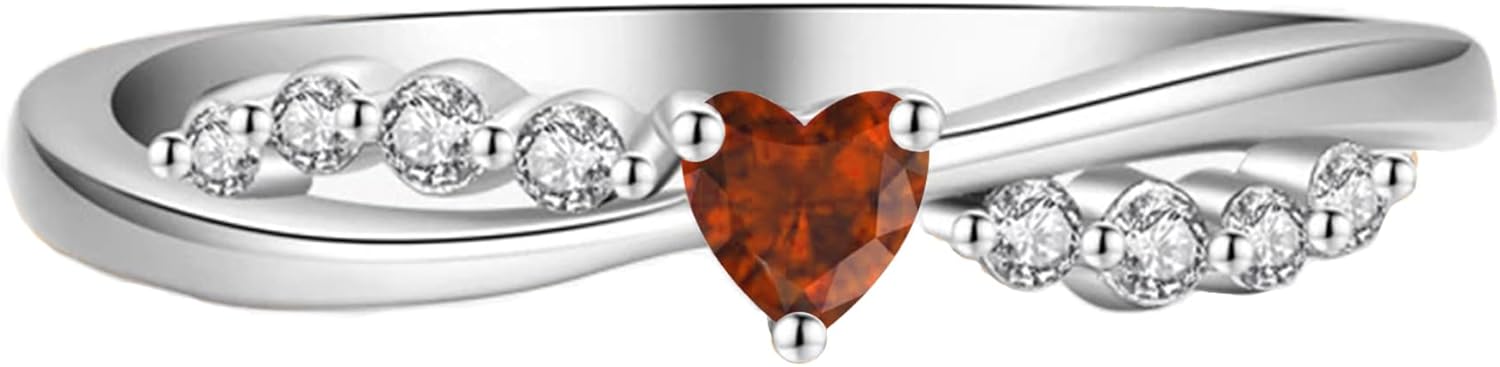 Heart Shaped Red Garnet & Diamond Twisted Engagement Ring, 14K Gold Finish January Birthstone Infinity Heart Ring