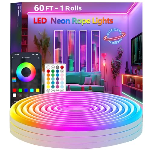 Bvokon 18M Neon Rope Lights,Flexible Led Rope Light Control with App/Remote,Multiple Modes,Music Sync,IP65 Outdoor RGB Led Strip Lights Waterproof