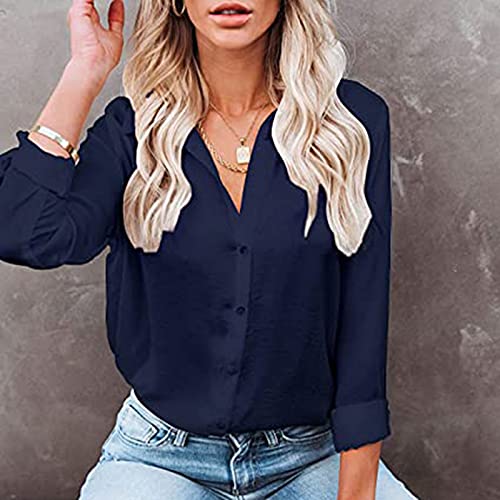 Briskorry Elegante blouse met knoopsluiting, eenkleurig, lange mouwen, hemdblouse, losse tuniek, bovenstuk, herfst en zomer, revers, kraag, blouseshirt, basic, casual, zakelijk overhemd, pendlerhemd - Image 4