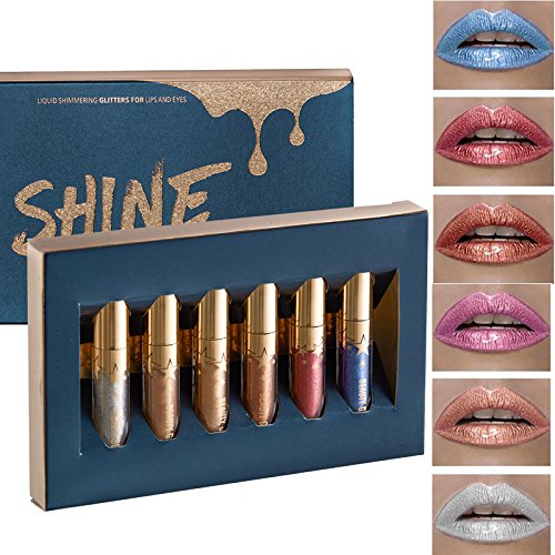Beauty Glazed 6pcs/set Professional Shine Liquid Lipstick Shimmering Glitters for Lips and Eyes Lip Gloss Makeup Tool