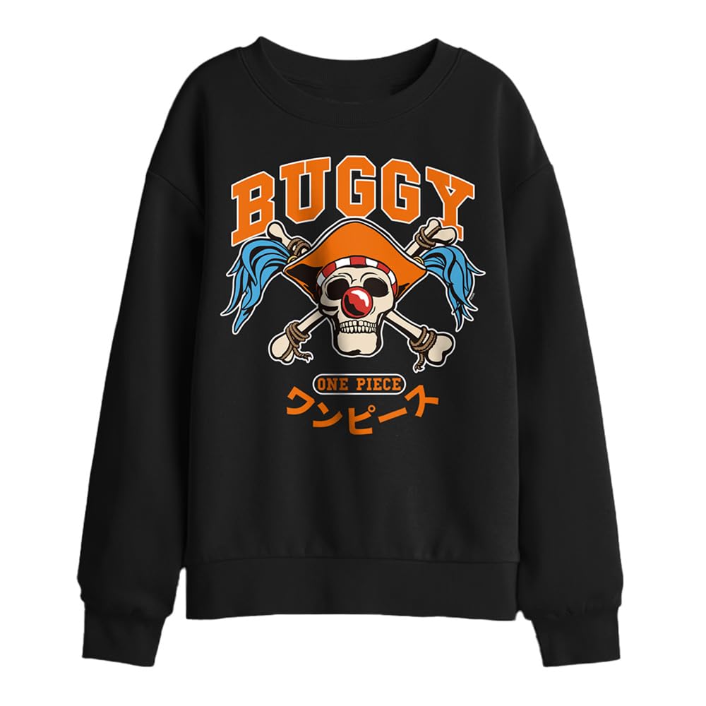 One Piece Buggy Collegic Skull Kids Sweatshirt, Black, 9-11Y