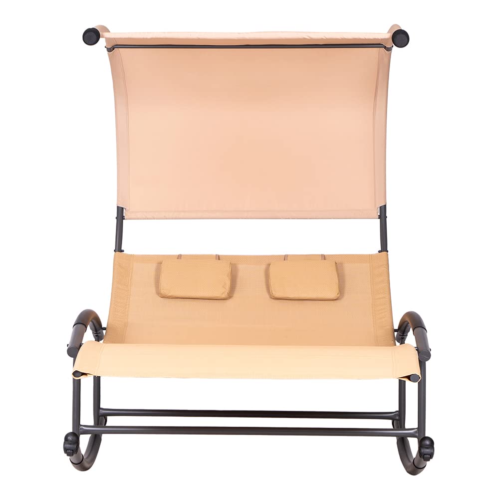 Hortan Lettino 2 Posti Con Struttura Prendisole In Acciaio, Seduta Ergonomica In Textilene e Tetto Parasole, Per Arredo Giardino, Terrazzo e Piscina