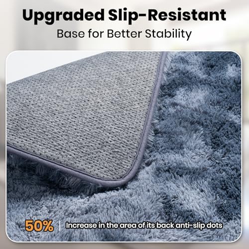 Zentavio Area Rugs for Living Room Rugs for Bedroom 4x6 Carpet Fluffy Fuzzy Soft Shag Aesthetic Plush High Pile Gray Throw Rug for Nursery Kids Room Dorm Tie-Dyed Blue Grey