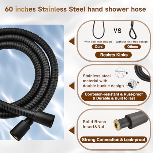Image of BRIGHT SHOWERS High Pressure Dual Shower Head Combo with Rainfall & Handheld, 4 Spray Settings, Tool-Free Installation, 60 inch Stainless Steel Hose, Matte Black