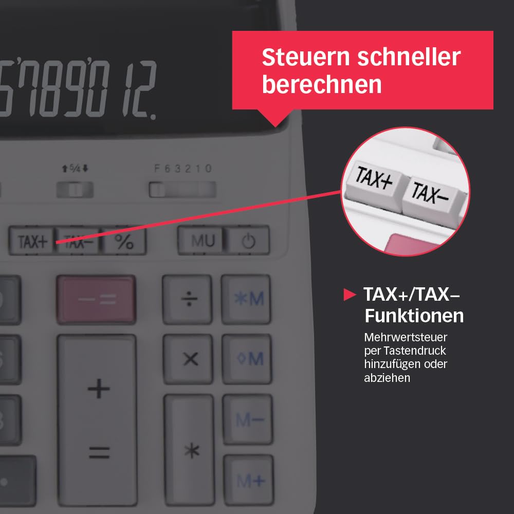 Sharp CS-2635LW Druckender Tischrechner, 12-stellig, LCD Display, Tax & Währungsumrechnung, schwarz/rot Druck, Heavy-Duty-Druckwerk, Netzanschluss