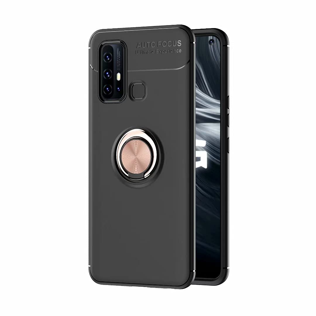 DalchenCompatible for Case Vivo Y50, Invisible Metal 360°Rotatable Ring Bracket, Kickstand for Magnetic Car Mount, Shockproof Cover, 2* Screen Protector-Black+Gold