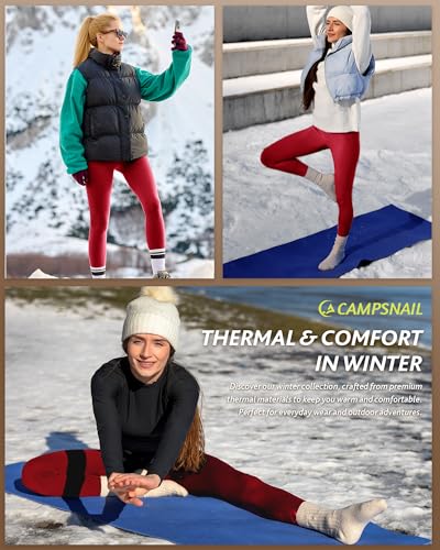 CAMPSNAIL Fleece Lined Leggings Women - Thick Soft High Waisted Black Tummy Control Thermal Warm Velvet Pants for Cold Winter