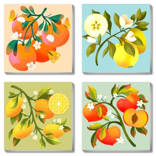 4 Pack Framed DIY Paint by Numbers Kit for Adults Beginner,Fruit Oil Painting Easy Paint by Number with Canvas,Acrylic Paint Kit Arts and Crafts for Adults for Decor 8x8inch