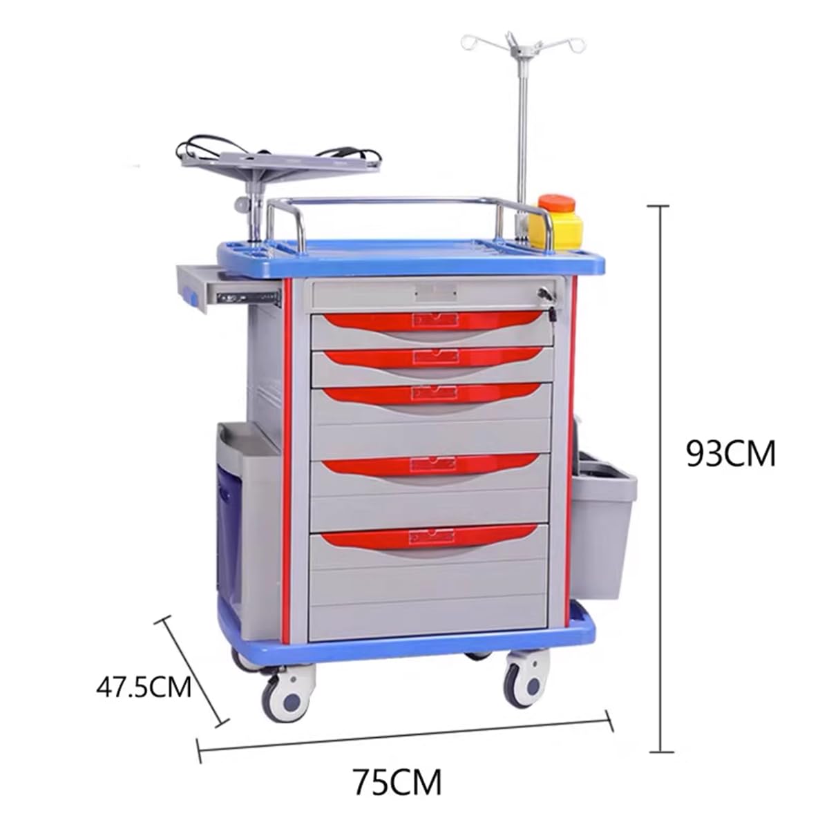 Carrello per contenitori per farmaci in ABS, Carrello per incidenti Medici Carrello per incidenti di Emergenza Lite Carrello per Forniture mediche per ospedali e cliniche,J