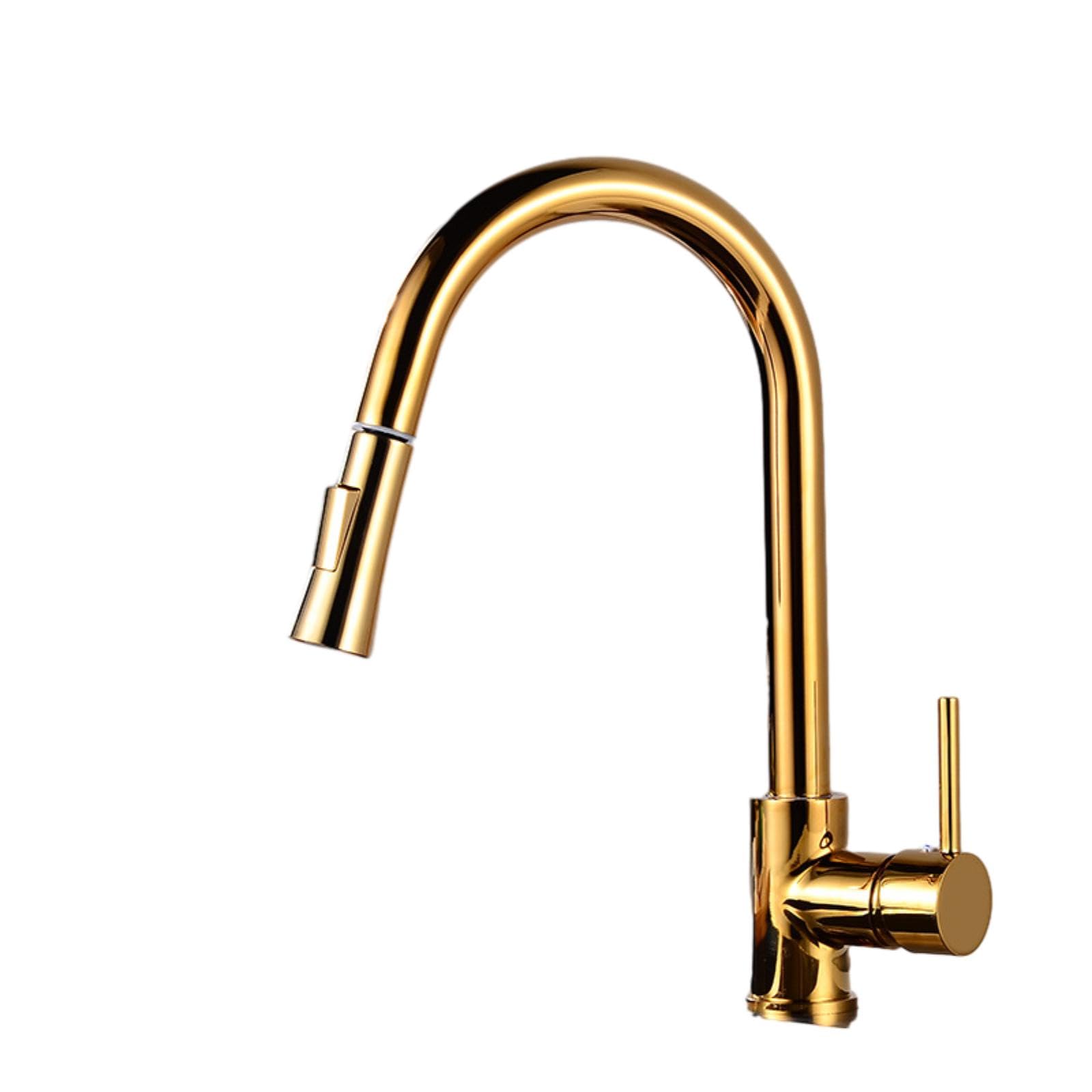 Aycdl Golden Small Sprinkler Kitchen Mixer Tap Copper Hot And Cold Water Faucet Flat Three-Way Vegetable Basin Bowl Sink Pull-Out Rotating Gold,-A