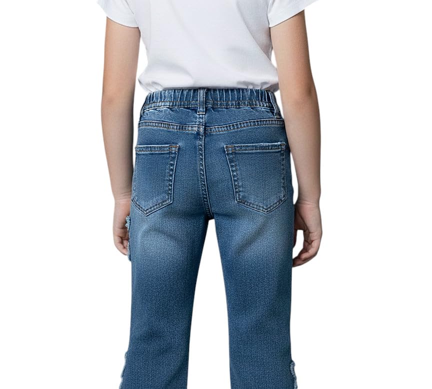Image of Amazon Brand - Jam & Honey Girls Cotton Rich Lightweight Breathable Mid Rise Jeans | Stylish Star Design | Regular Fit | Age 2-13 Years