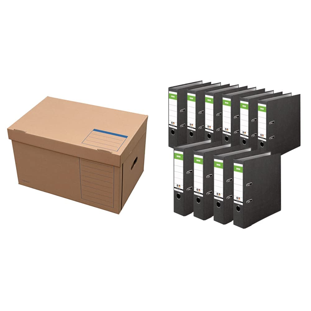 Elba Archivbox tric System & Original DINOR Ordner-Wolkenmarmor-Recycling - Made in Germany. 10er Pack 8 cm breit DIN A4 schwarz Aktenordner Briefordner