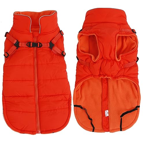 babepet Waterproof Dog Coat with Harness,Dog Winter Jacket with Fleece Lining,Reflective Vest Pet Clothes with Adjustable Chest Strap-Orange-M