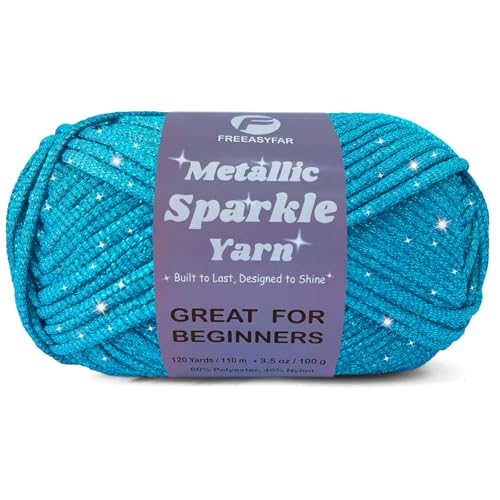 Image of Metallic Sparkle Yarn for Crochet and Knitting with Easy-to-See Stitches, Worsted Weight Medium #4, Beginners Yarn for Amigurumi, Bags, Handmade Gifts, Home Decor (Turquoise, 1 Pack)