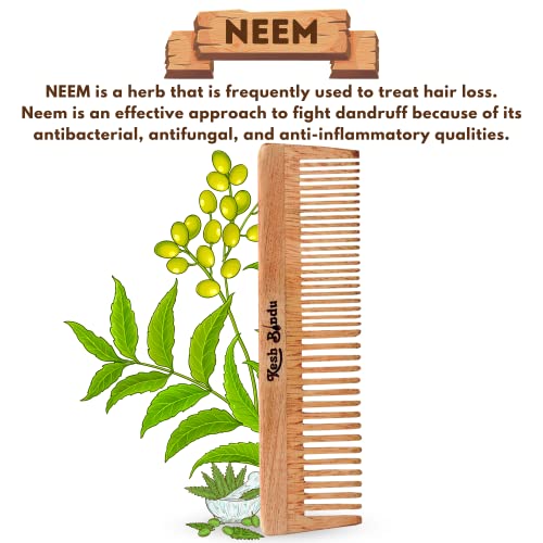 Image of Handmade Kacchi Neem Wooden Comb For Men & Women Detangling, Frizz Control & Shine, Suited For All Hair Diffrent Type of Kangi Combo Pack 4pis (Handle + Wide Tooth + Tel + Dual Tooth)