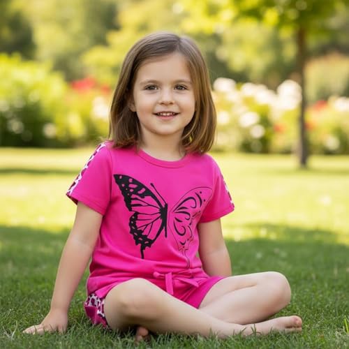 Image of Toddler Girl Clothes Kids Summer Outfits Short Sleeve Leopard-Print T-Shirt and Shorts 2 Piece Set 2-8 Years